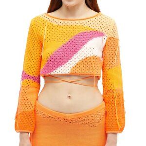 House of Sunny NWT Pompelmo Sunset Knitted Cropped Top Multi Sweater Size 8
